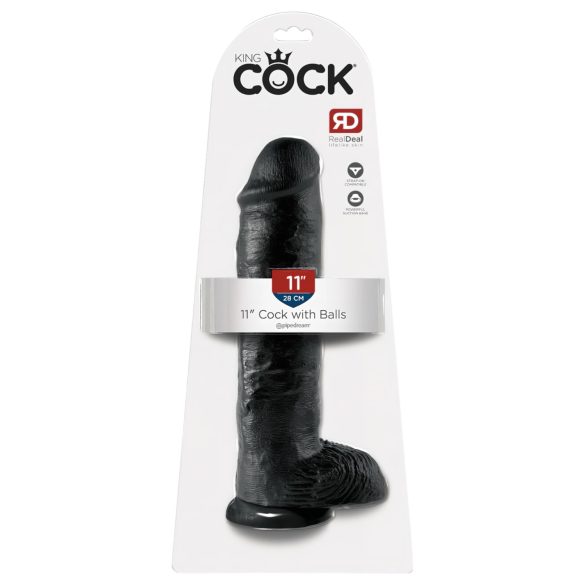 King Cock 11 - realistické dildo s varlaty a přísavkou - černé 28 cm