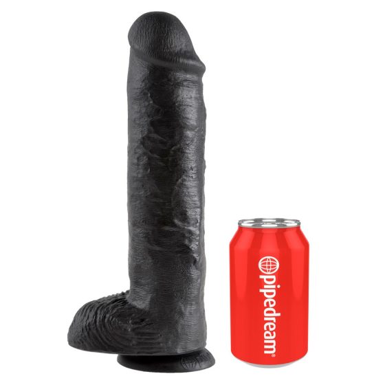 King Cock 11 - velké připínací, testikulární dildo (28 cm) - černé