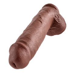   King Cock 11 - velké připínací, varlatové dildo (28 cm) - hnědé