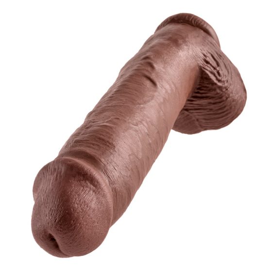 King Cock 11 - velké připínací, varlatové dildo (28 cm) - hnědé