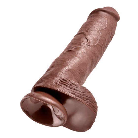 King Cock 11 - velké připínací, varlatové dildo (28 cm) - hnědé