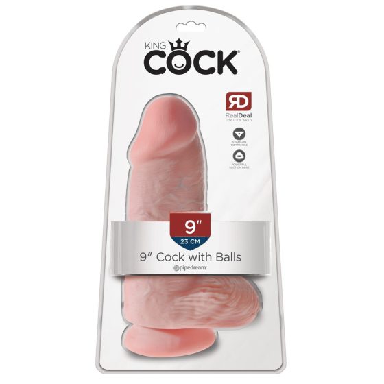 King Cock 9 Chubby - připínací, varlatové dildo (23 cm) - přírodní