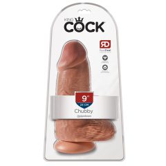   King Cock 9 Chubby - připínací, testikulární dildo (23 cm) - tmavě přírodní