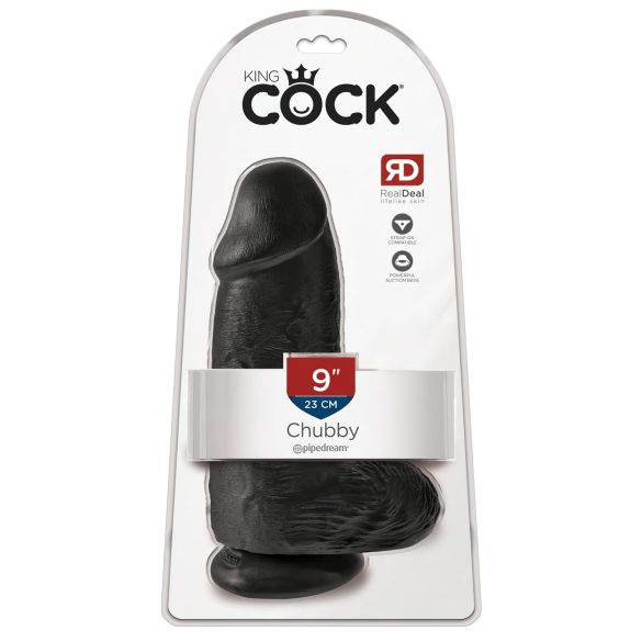 King Cock 9 Chubby - přísavný, varlatý dildo (23cm) - černý
