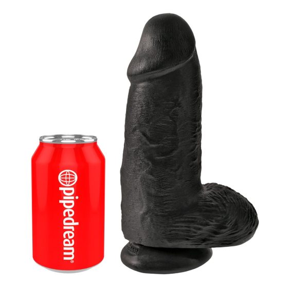King Cock 9 Chubby - připínací, varlatové dildo (23 cm) - černé