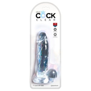 King Cock Clear 7 - připínací, testikulární dildo (18 cm)
