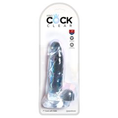   King Cock Clear 7 - připínací, testikulární dildo (18 cm)