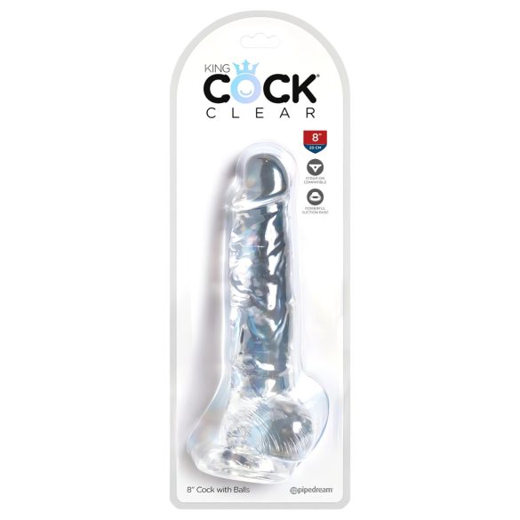 King Cock Clear 8 - přísavný dilatátor s varlemi (20 cm)