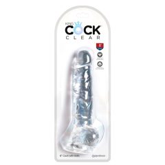   King Cock Clear 8 - připínací, testikulární dildo (20 cm)