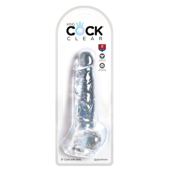 King Cock Clear 8 - připínací, testikulární dildo (20 cm)