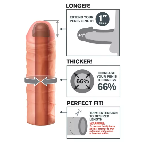 Pipedream - X-TENSION Mega 1 - realistický návlek na penis (17,7 cm, tělová barva)