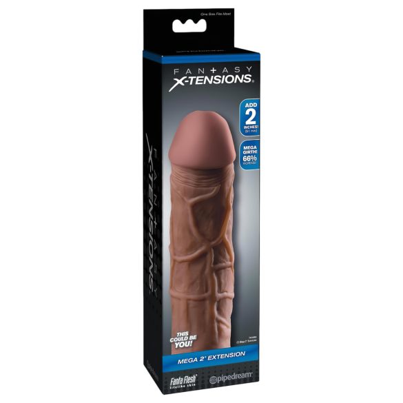 X-TENSION Mega 2 - realistický návlek na penis - 20,3 cm - tmavý tělový