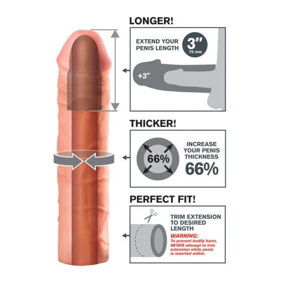 X-TENSION Mega 3 - realistický návlek na penis (22,8cm) - přírodní