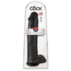   King Cock 15 - gigantické, připínací, varlatové dildo (38 cm) - černé
