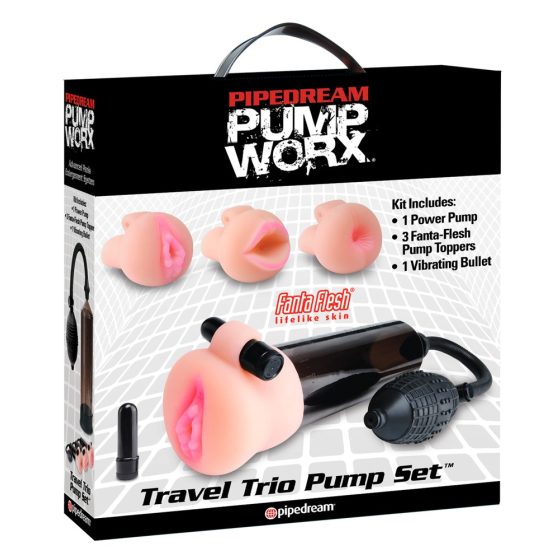 Pipedream Travel Trio - sada vibračních pump na penis (černá-přírodní)