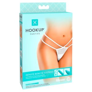 HOOKUP Bow-Tie - vibrační kalhotky na baterie (bílo-tyrkysové)