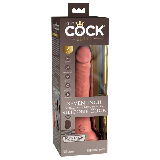 King Cock Elite 7 - připínací, rádiem řízený, realistický vibrátor (18 cm) - přírodní