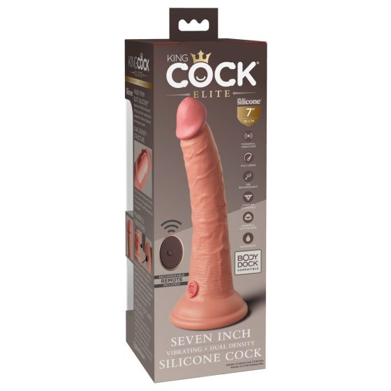 King Cock Elite 7 - připínací, rádiem řízený, realistický vibrátor (18 cm) - přírodní