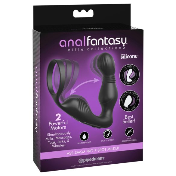 Anal Fantasy Elite - vibrátor na prostatu s erekčním kroužkem - černý
