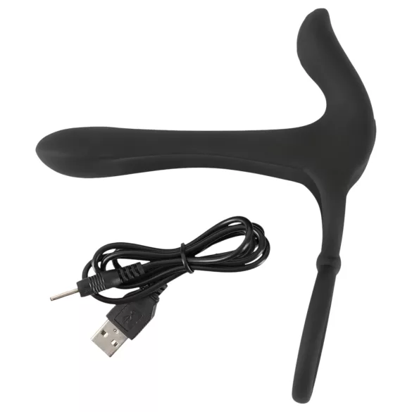 Black Velvets - párový vibrátor a erekční kroužek 2v1 - dobíjecí - černý