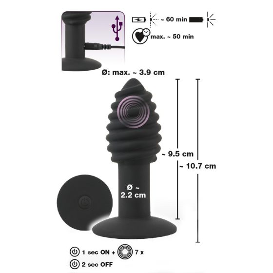 Black Velvet Twist - dobíjecí silikonový anální vibrátor (černý)