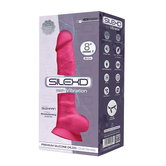 Silexd 8 - přizpůsobivý, vibrátor se varlaty s přísavkou - 20cm (růžový)