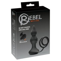  Rebel 2v1 - dobíjecí rádiem řízený anální vibrátor s kroužkem na penis (černý)