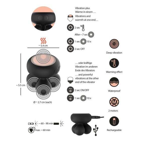 You2Toys CUPA Mini - dobíjecí vyhřívaný masážní vibrátor (černý)