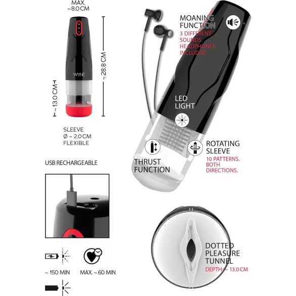 WYNE 05 - masturbátor s rotací - akumulátor - černá/bílá