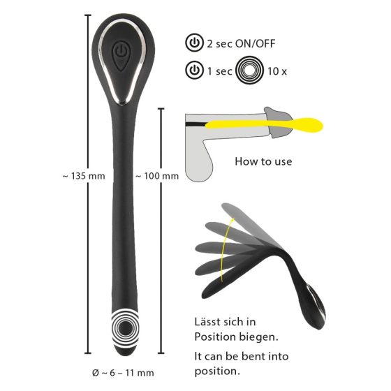 Penis Plug Dilator - dobíjecí uretrální vibrátor (0,6-1,1cm) - černý
