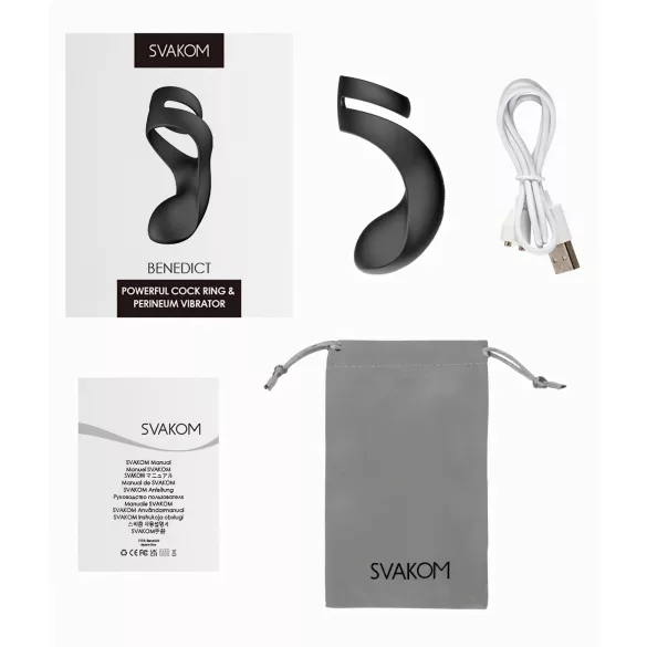 Svakom Benedict - vibrační erekční kroužek na penis s masáží hráze - černý