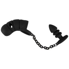   Black Velvet - silikonová klec na penis s análním dildem (černá)