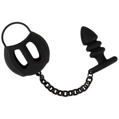   Black Velvet - silikonová klec na penis s análním dildem (černá)
