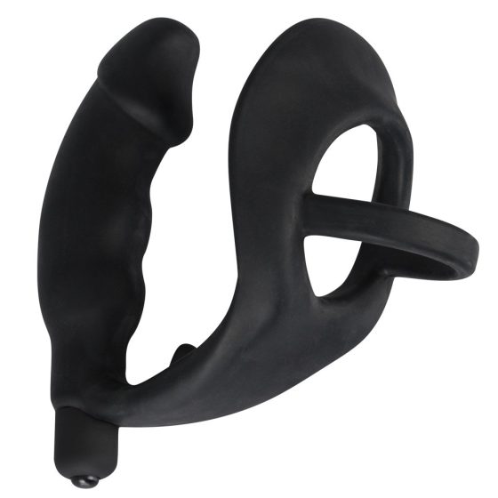 You2Toys Black Velvets Ring& Vibro Plug – krúžok na penis a semenníky s análným vibrátorom (čierny)