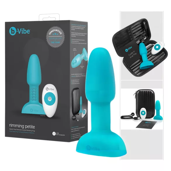 b-Vibe - anální vibrátor s rotujícími korálky - tyrkysový
