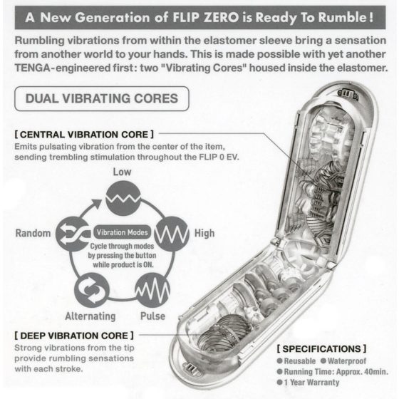TENGA Flip Zero - vibrační masturbátor (bílý)