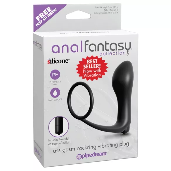 Analfantasy - anální vibrátor na prst s erekčním kroužkem - černý