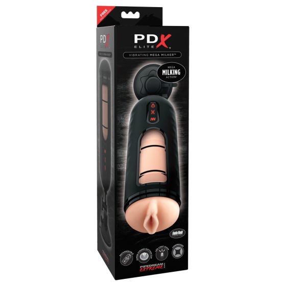 PDX Elite Mega MILKER - vibrační umělá vagína na dojení penisu (černá)