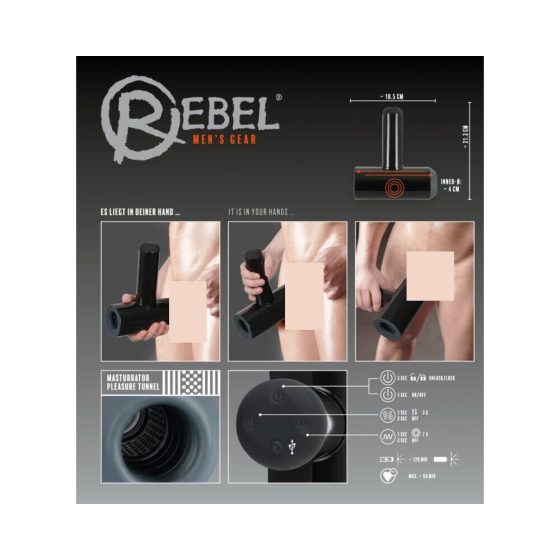 Rebel - masturbátor s 2 funkcemi (černý)