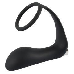   Black Velvet - nabíjecí silikonový anální vibrátor s kroužkem na penis (černý)