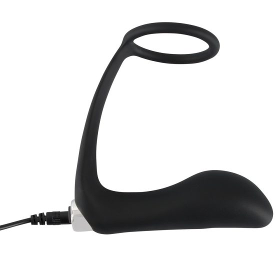 Black Velvet - nabíjecí silikonový anální vibrátor s kroužkem na penis (černý)