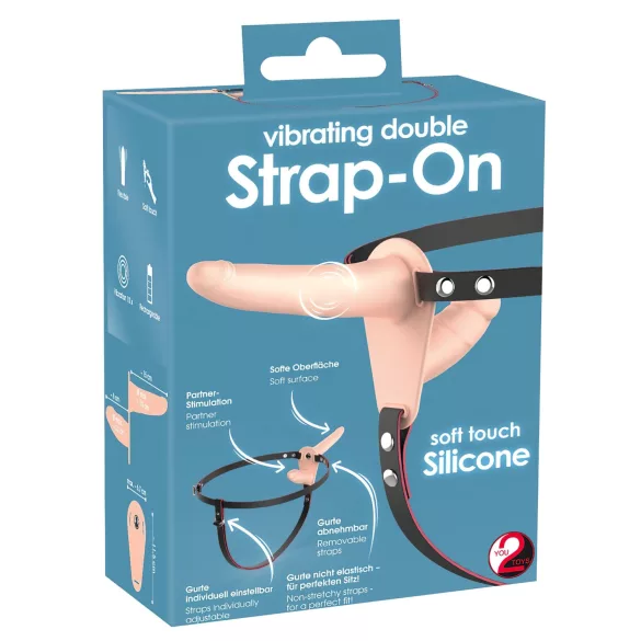 You2Toys - Strap-on dildo - dvojitý vibrátor - realistický tělový