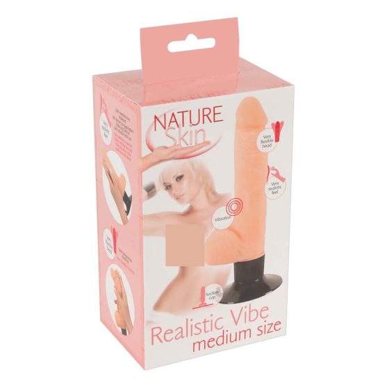Nature Skin Realistic Vibe M - realistický vibrátor s varlaty a přísavkou (tělová barva)