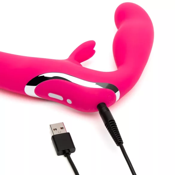 Happyrabbit - strapless vibrátor pro páry - silikon růžový
