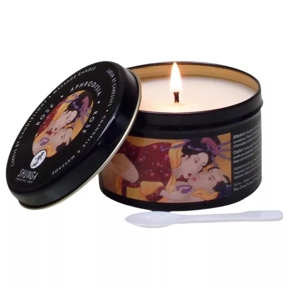Shunga - masážní svíčka - afrodiziakální - růže 170 ml