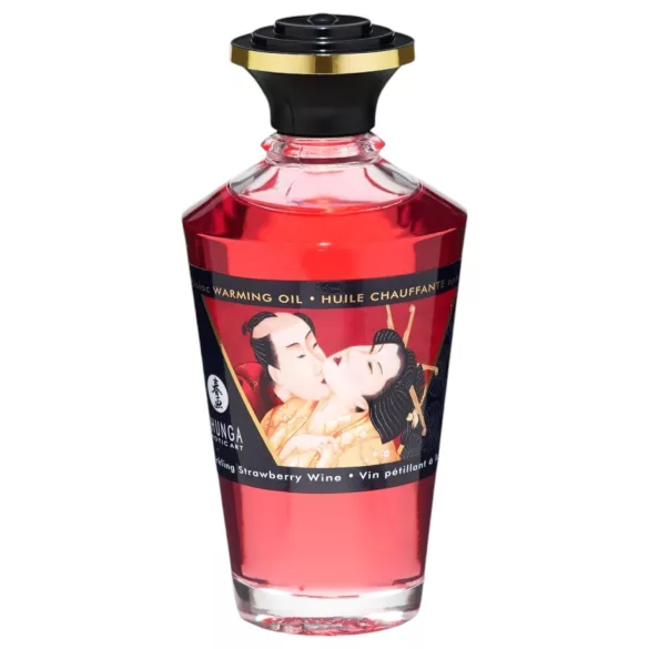 Shunga - masážní olej s hřejivým efektem - jahoda a šampaňské - 100 ml