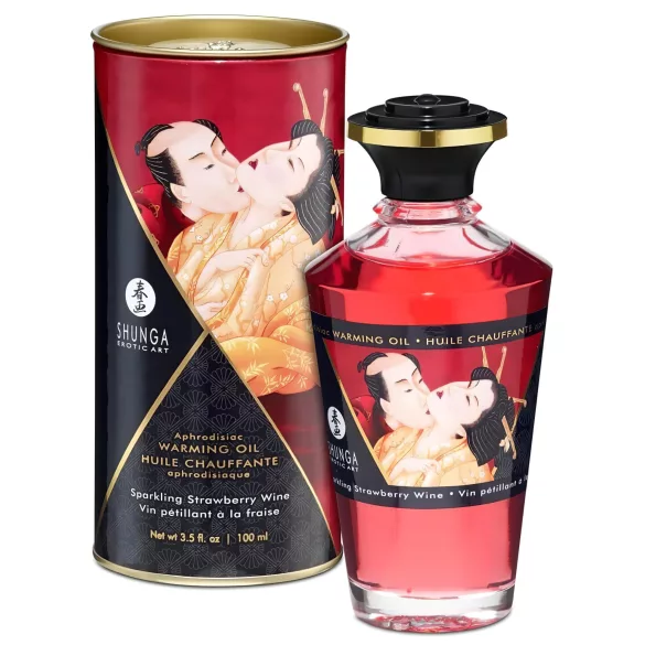 Shunga - masážní olej s hřejivým efektem - jahoda a šampaňské - 100 ml