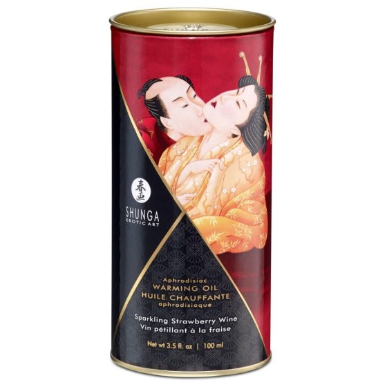 Shunga - hřejivý masážní olej - šampaňské jahoda (100 ml)