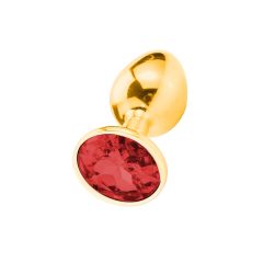Sunfo - kovové anální dildo s kamenem (zlato-červené)