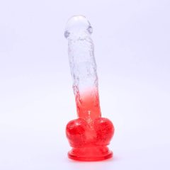   Sunfo - připínací, realistické dildo s varlaty - 21 cm (průsvitně červené)